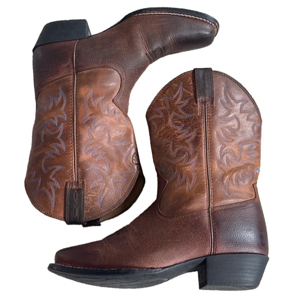 Ariat Heritage Western Kids Brown Leather Cowboy Boots Size 3 4LR Comfort Rodeo